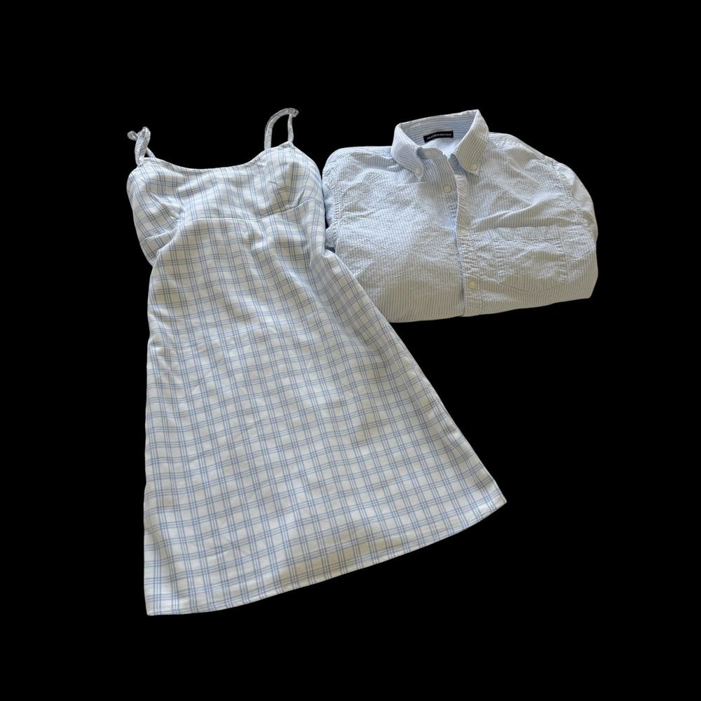 Brandy Melville Bundle 2 Pieces Plaid Mini Dress Seersucker Button Down Shirt